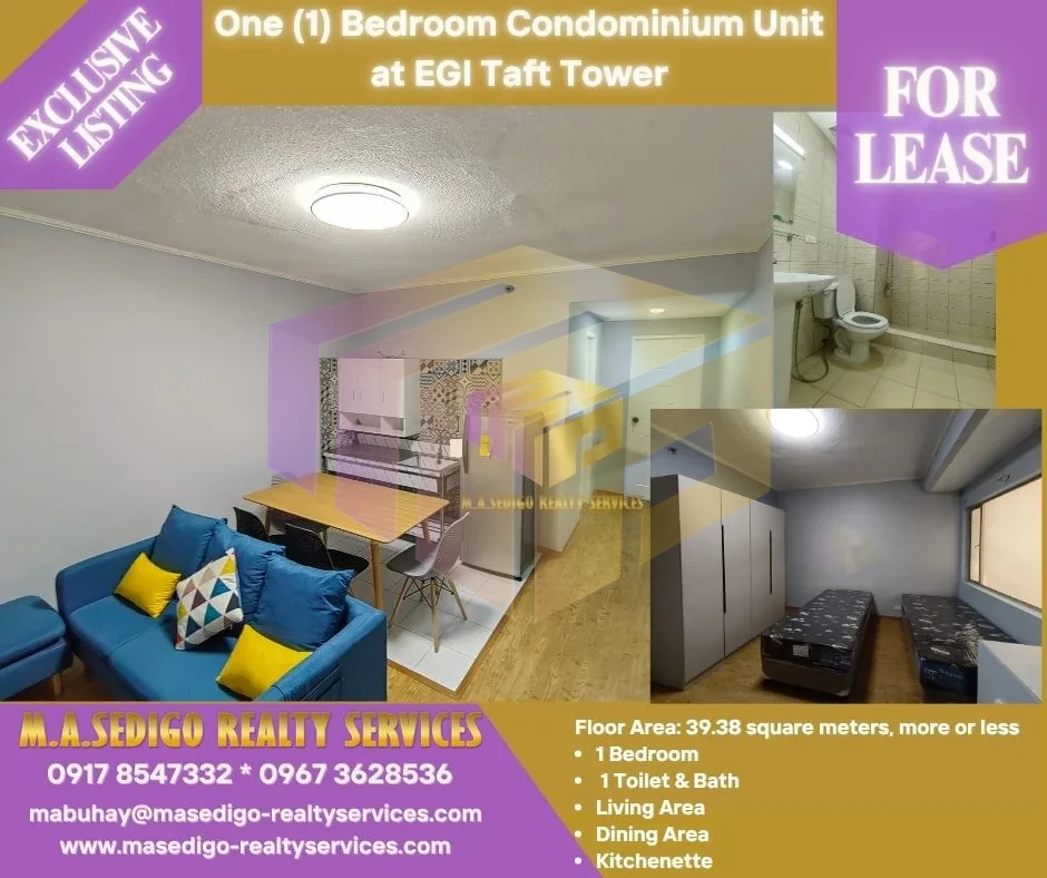 FULLY-FURNISHED ONE (1) BEDROOM AT EGI TAFT TOWER FOR LEASE image 1