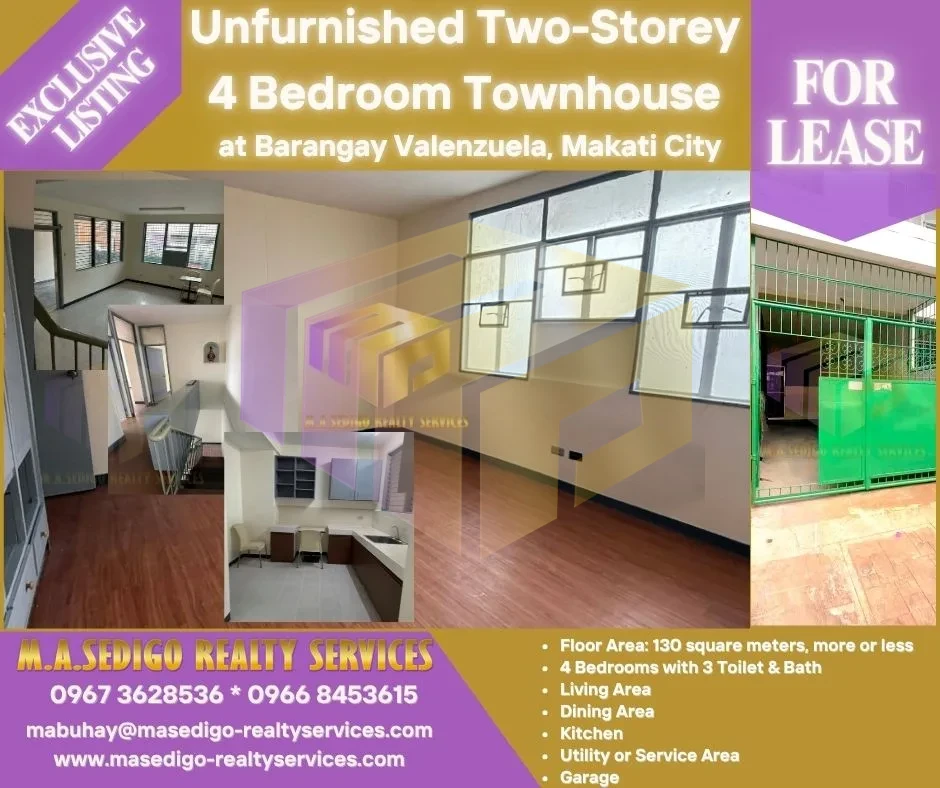 UNFURNISHED 2-STOREY 4-BEDROOM TOWNHOUSE at BARANGAY VALENZUELA in MAKATI CITY for LEASE/RENT image 1