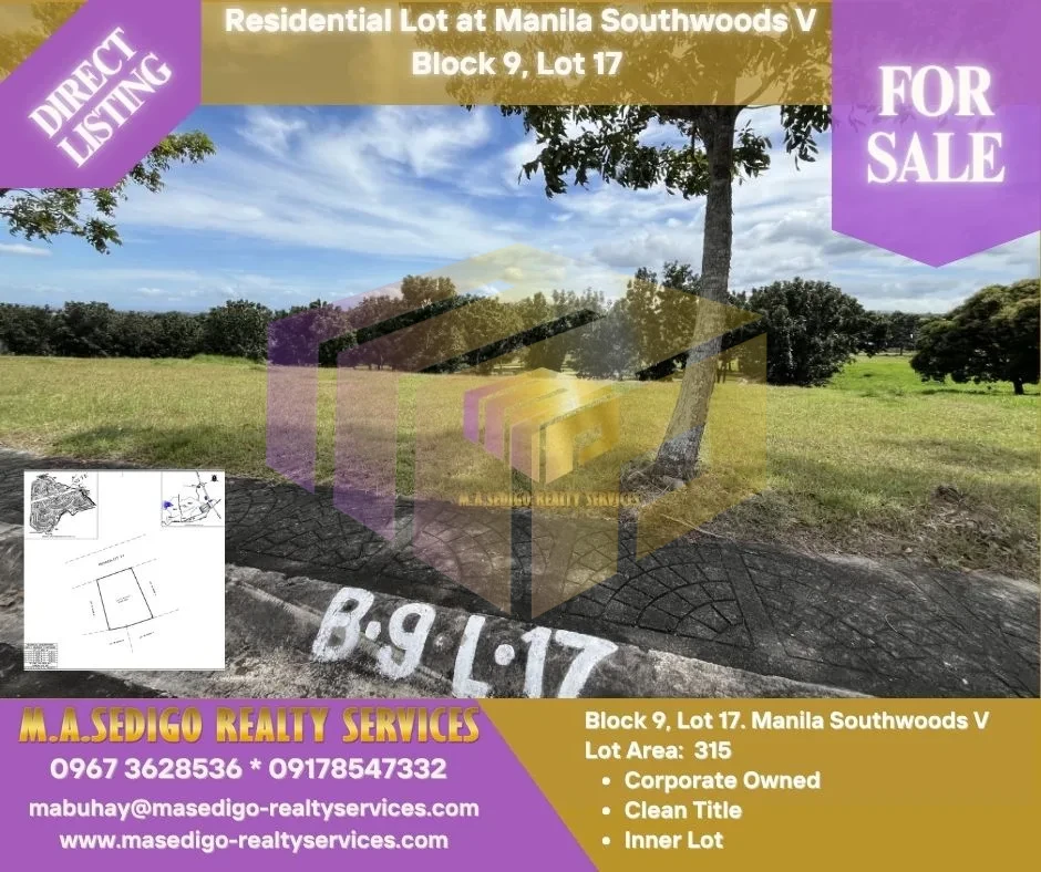 RESIDENTIAL LOT AT MANILA SOUTHWOODS RESIDENTIAL ESTATES 5 (04) FOR SALE image 1